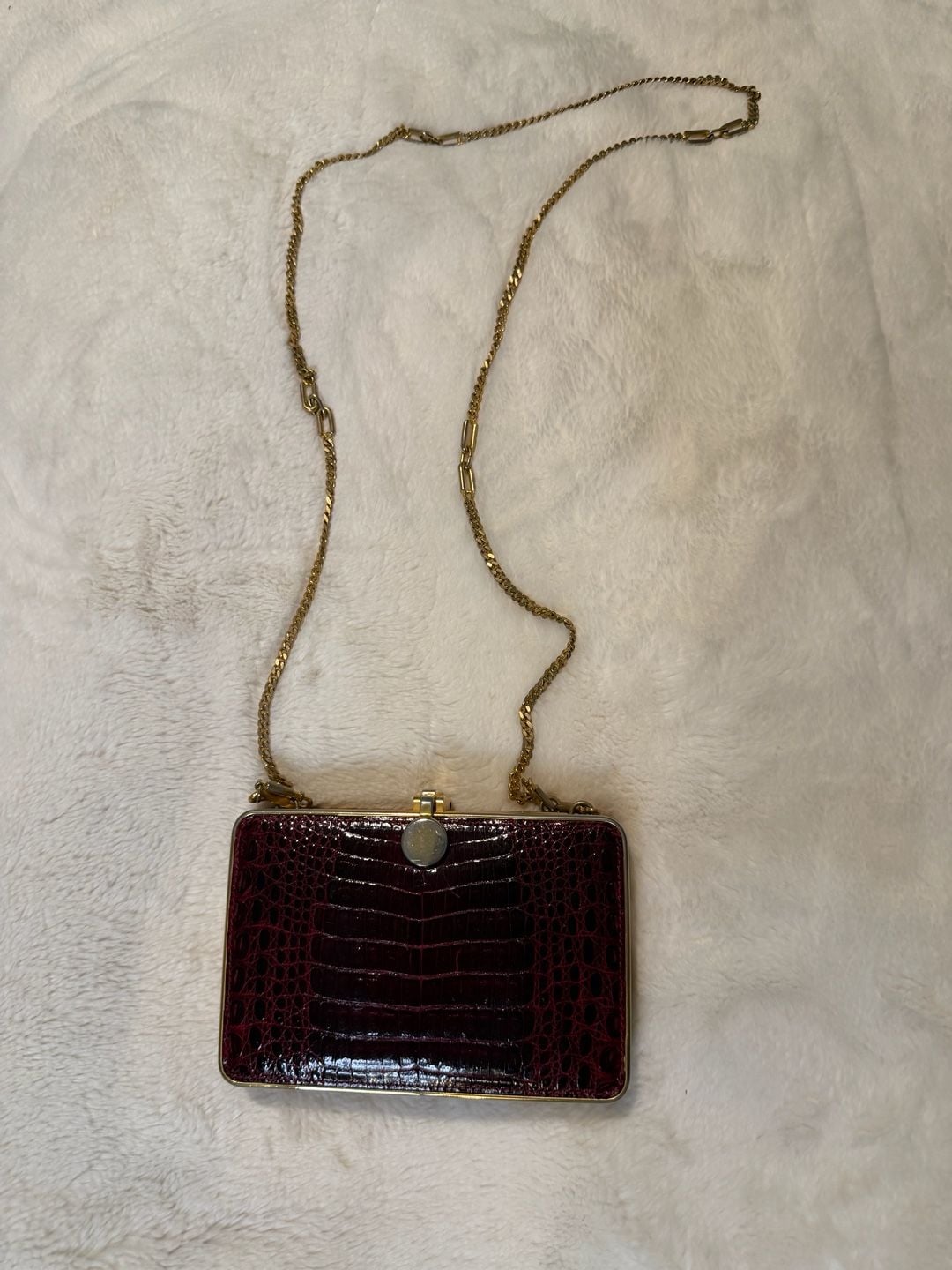 Vtg Scuola Del Cuoio Florence Italy Burgundy Alligator Embossed Chain Frame Bag
